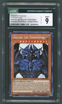 YuGiOh CGC 9 Obelisk the Tormentor TN19-EN007 Secret Rare Limited Edition - Image 1