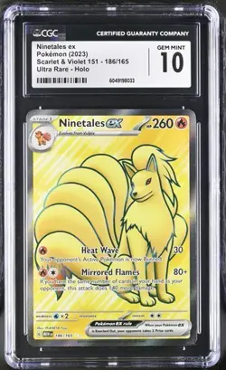 CGC 10 GEM MINT Ninetales EX Ultra Rare 186/165 Pokemon 151 English Card 2023 - Image 1