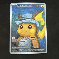 Raichu Van Gogh Pika Portrait Gray Hat Custom Fan Art Paper Card for Display - Image 1