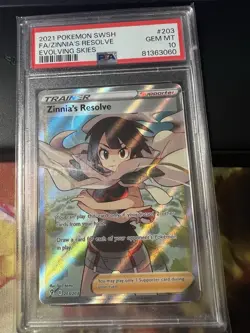 2021 POKEMON SWORD & SHIELD EVOLVING SKIES 203 ZINNIA'S RESOLVE PSA 10 GEM MINT - Image 1