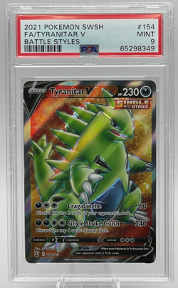 2021 POKEMON SWORD & SHIELD BATTLE STYLES #154 FA/TYRANITAR V PSA 9 MINT - Image 1