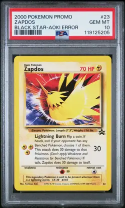 2000 POKEMON PROMO BLACK STAR TOSHINAO AOKI ERR #23 ZAPDOS PSA 10 - Image 1