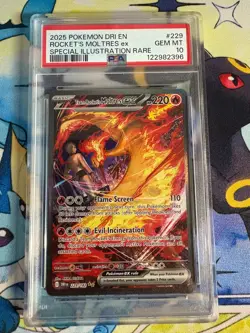 2025 Pokemon Destined Rivals Team Rocket's Moltres EX SIR #229 PSA 10 - Image 1