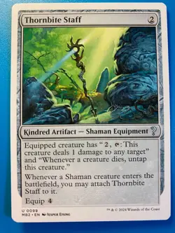 MTG 1x WHITE BORDER Thornbite Staff # 99 Mystery Booster 2 Magic Gathering x1 NM - Image 1