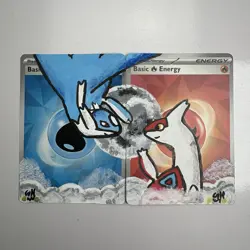 Pokemon Hand Painted Matching Latios and Latias Fire/water Energy Cards Original - Image 1