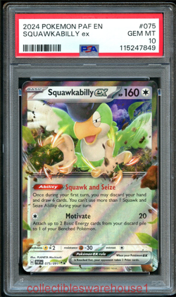 Pokemon Paldean Fates Squawkabilly ex 075 PSA 10 - Image 1