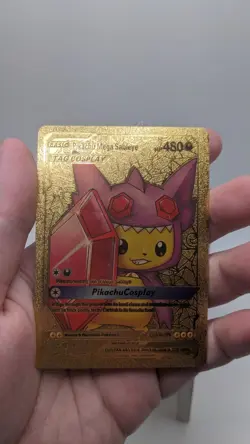 Nintendo Pokemon Pikachu Cosplay Mega Sableye Gold Foil Metal Holo Fan Art Card - Image 3