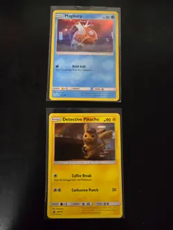 Detective Pikachu Pokemon Promo Holo Cards NM/M - Pikachu SM190 & Magikarp 8/18 - Image 1