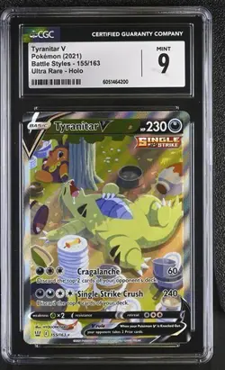 CGC 9 TYRANITAR V 155 BATTLE STYLES SWORD & SHIELD ALT ART POKEMON MINT - Image 1