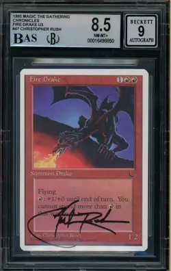 1995 MTG Chronicles #47 Fire Drake Christopher Rush Signed BGS 8.5 AUTO 9 - Image 1