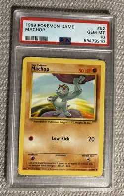 Machop Pokemon Card 1999 #52/102 PSA 10 GEM MINT - Image 1