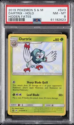 2019 POKEMON SUN & MOON HIDDEN FATES #SV3 DARTRIX-HOLO PSA 8 - Image 1