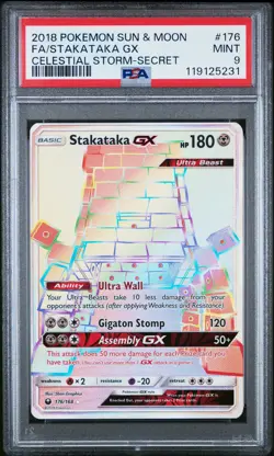2018 POKEMON SUN & MOON CELESTIAL STORM SECRET #176 FULL ART/STAKATAKA GX PSA 9 - Image 1