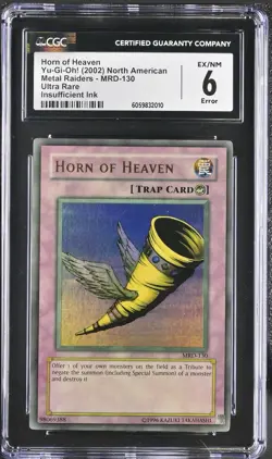 Yugioh CGC MISPRINT Horn Of Heaven MRD-130 FADED Ultra Rare Unlimited ERROR - Image 1