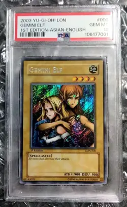 YuGiOh Gemini Elf LON Asian 1st Edition PSA10 Rare Secret Rare Collectors - Image 1