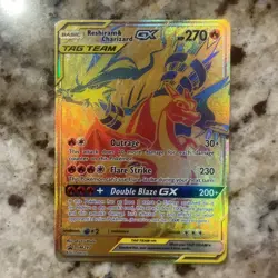 Reshiram & Charizard GX - SM247 - Full Art Gold Promo Ultra Rare Pokemon Card LP - Image 1