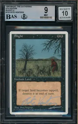 1995 MTG 4th Edition #122 Blight Pete Venters Signed BGS 9 AUTO 10 - Image 1