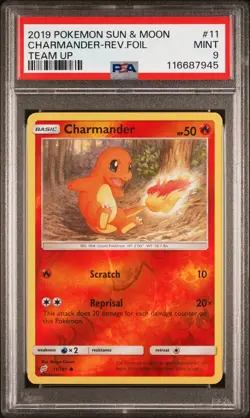 2019 POKEMON SUN & MOON TEAM UP #11 CHARMANDER-REVERSE FOIL PSA 9 - Image 1