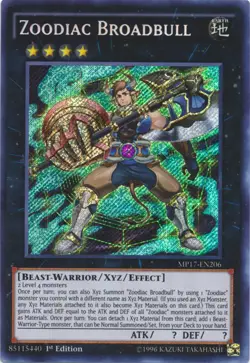 Yugioh! MP Zoodiac Broadbull - MP17-EN206 - Secret Rare - 1st Edition Moderately - Image 1