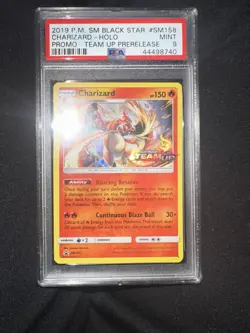 Pokemon TCG Charizard SM158 Stamped Promo S&M Team Up Holo Card PSA 9 - Image 1