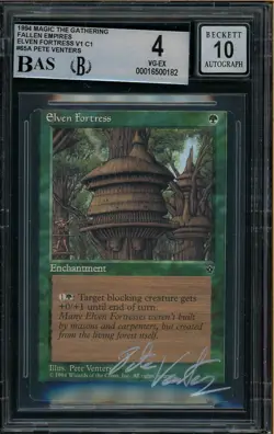 1994 MTG Fallen Empires MISCUT Elven Fortress Pete Venters Signed BGS 4 AUTO 10 - Image 1