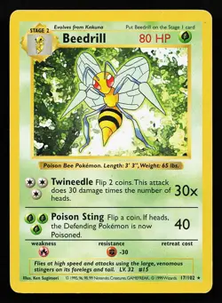 Beedrill 17/102 Rare Base Set (Shadowless) Pokemon Card - Image 1