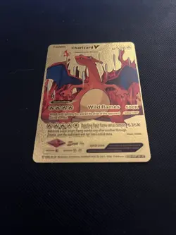 Pokemon Gold Foil Fan Art Card Charizard V Evolution Hp 508 Lv 91 Amp 26-43 - Image 1