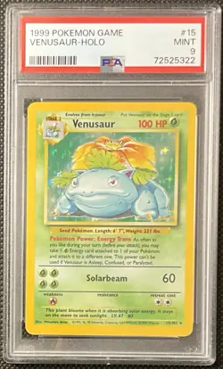 Pokemon TCG Venusaur Base Set 1999 Holo Unlimited Rare Card 15/102 PSA 9 - Image 1