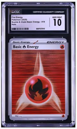 2025 😺 Fire Energy SVE 018 White Flare Horizontal Holo Pokemon CGC-10 - Image 1