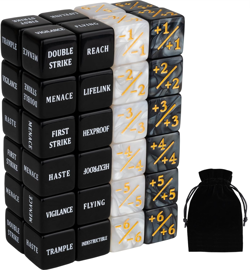48 PCS MTG Dice Counters Bulk Black Ability Keywords Counter Marble Life Buff To - Image 1