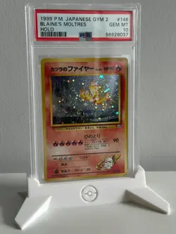 Japanese Blaine’s Moltres Holo PSA 10 GEM MT Gym 2 Pokemon #146 1999 SWIRL - Image 1