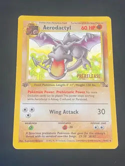 ENGLISH POKEMON AERODACTYL 1/62 1ST EDITION PRERELEASE HOLO FOSSIL PTERA - GD - Image 1