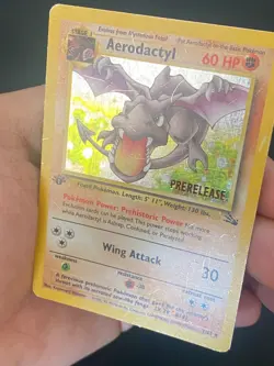 ENGLISH POKEMON AERODACTYL 1/62 1ST EDITION PRERELEASE HOLO FOSSIL PTERA - GD - Image 2