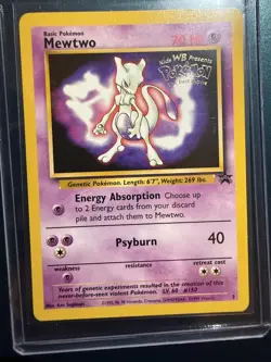 Mewtwo Pokemon Black Star Promo The First Movie Card #3 with a Kids WB Stamp -LP - Image 1