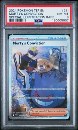 2024 POKEMON TEF EN-TEMPORAL FORCES #211 MORTY'S CONVICTION PSA 8 - Image 1