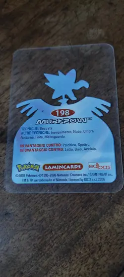 Murkrow 198 Pokemon Lamincards Edibas - ITA - GOOD - Image 2