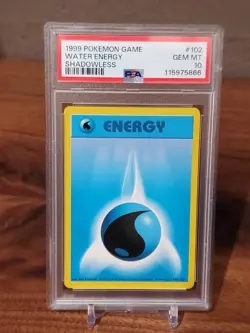 1999 POKEMON GAME BASE SET 102 WATER ENERGY SHADOWLESS PSA 10 GEM MINT - Image 1