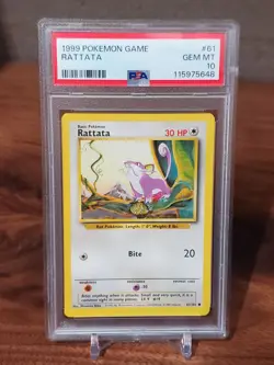 1999 POKEMON SET UNLIMITED #61/102 COMMON RATTATA PSA 10 GEM MINT - Image 1