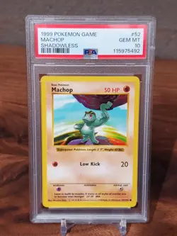 1999 Pokemon Card Base Set Machop Shadowless #52 PSA 10 Gem Mint - Image 1