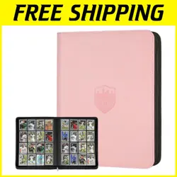 Stylish 16 Pocket Trading Card Album with Zippered Closure - Pink, 1000+ Cards - Image 1