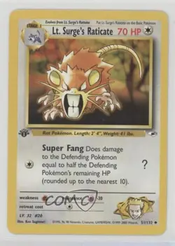 Lt Surge's Raticate 1st Ed. Pokemon Gym Heroes #51 2000 7pk - Image 1