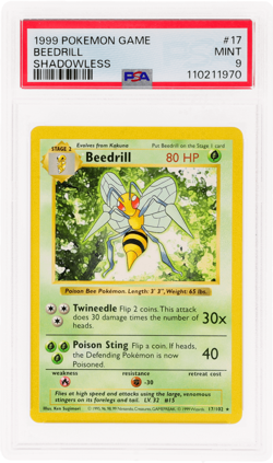 1999 Pokemon Base Set Beedrill Shadowless #17 PSA 9 - Image 1