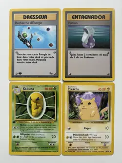 Pokemon WoTC Lot 4 Card German Pikachu Kokuna Spanish + French Trainers 1st ed. - Image 1