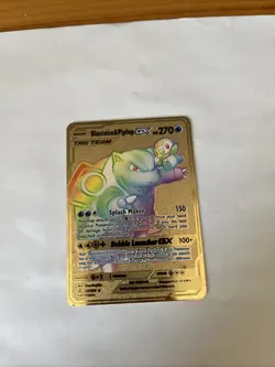 Pokemon Bulbasaur & Piplup GX Gold Metal Fan Art Card - Image 1