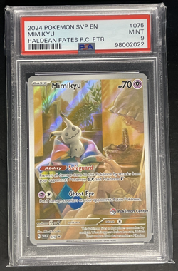 2024 POKEMON PALDEAN FATES POKEMON CENTER ETB BLACK STAR PROMO 075 MIMIKYU PSA 9 - Image 1