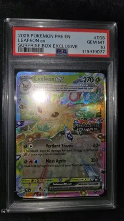 PSA 10 Leafeon ex 006/131 Stamped Prismatic Evolutions Surprise Box Pokemon Card - Image 2