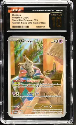 CGC 10 Pristine Mimikyu 075 Black Star Promo Paldean Fates ETB Pokemon Card - Image 1