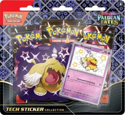 Paldean Fates POKEMON TCG Tech Sticker Blister 3 Booster Packs + Shiny Greavard - Image 1