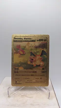 Pokemon Charmander, Charmeleon & Charizard GX Gold Foil Metal Fan Art Card - Image 1