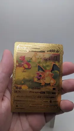 Pokemon Charmander, Charmeleon & Charizard GX Gold Foil Metal Fan Art Card - Image 3